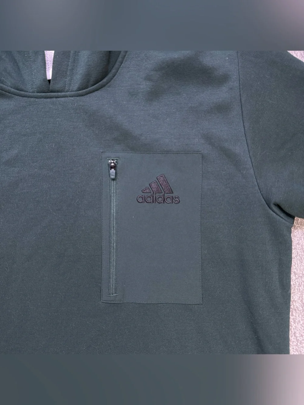 Adidas Three Stripe Mens Essentials Fleece Pocket Hoodie Forest Green Large NWOT